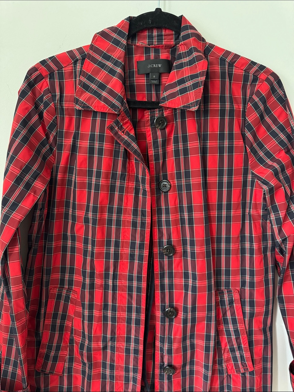 J. Crew Womens Red Plaid Nylon Rain Coat Size 0 - Picture 4 of 7